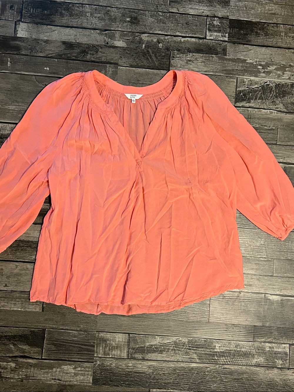 crown & ivy Coral Peasant Blouse